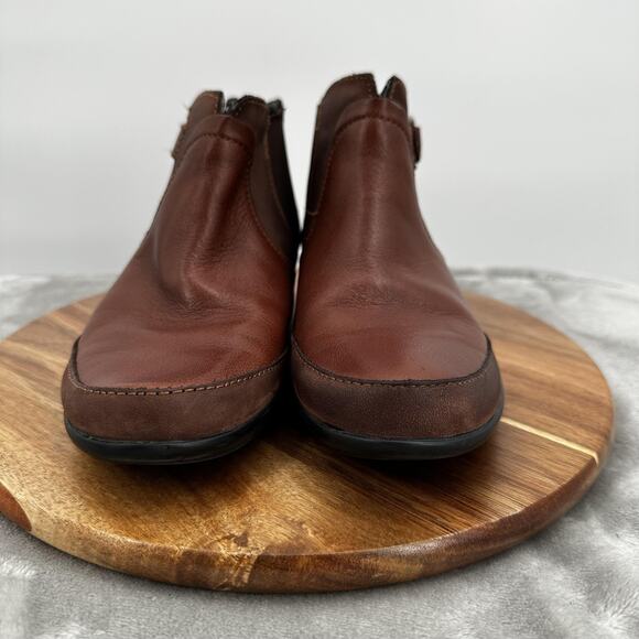 Aetrex Shoes Womens Size 5.5 Brown Leather Buckle Ankle Boots Comfort Orthotic - Picture 2 of 12